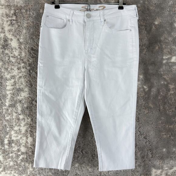 Seven7 Size 8 Breezy Crop Stretch Straight Leg Jeans White Button Zip Pocket - Picture 1 of 12